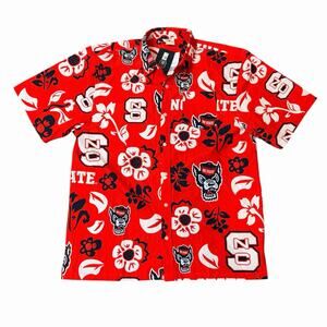 NWT Wes & Willy XL NC State Wolfpack Hawaiian Shirt Button Up Floral Go Pack!
